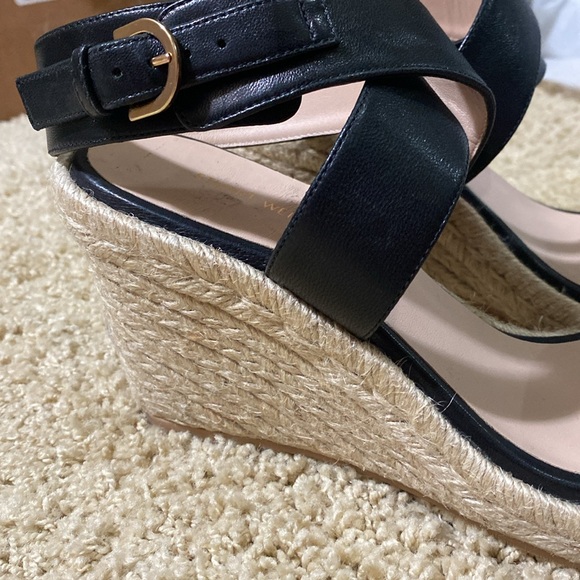 Stuart Weitzman brand NEW strappy straw wedges black sandals size 7 - Picture 2 of 11